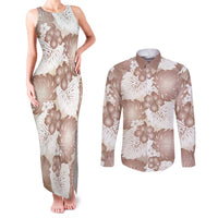Mocha Mousse Aloha Hawaii Couples Matching Tank Maxi Dress and Long Sleeve Button Shirt Monstera Hibiscus Plumeria Seamless Vibes LT14 Mocha Mousse - Polynesian Pride