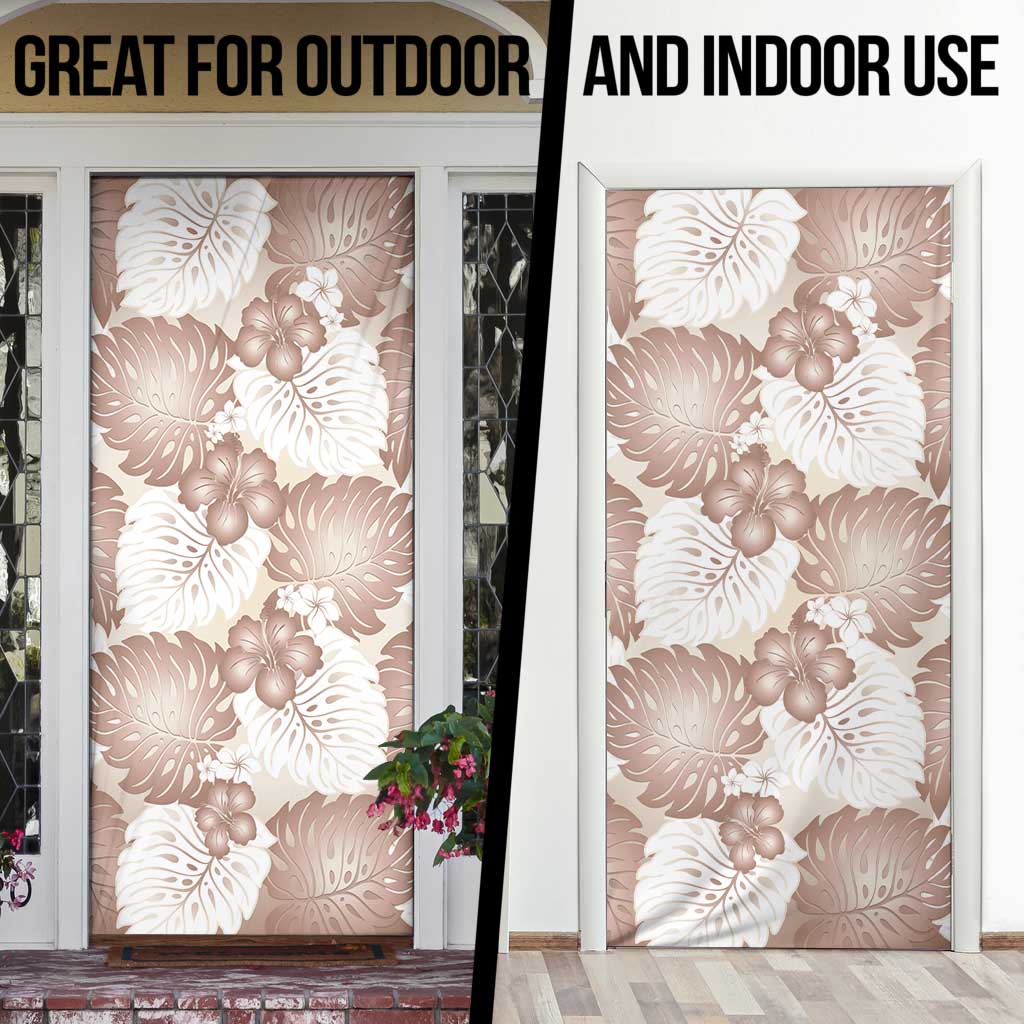 Mocha Mousse Aloha Hawaii Door Cover Monstera Hibiscus Plumeria Seamless Vibes - Polynesian Pride