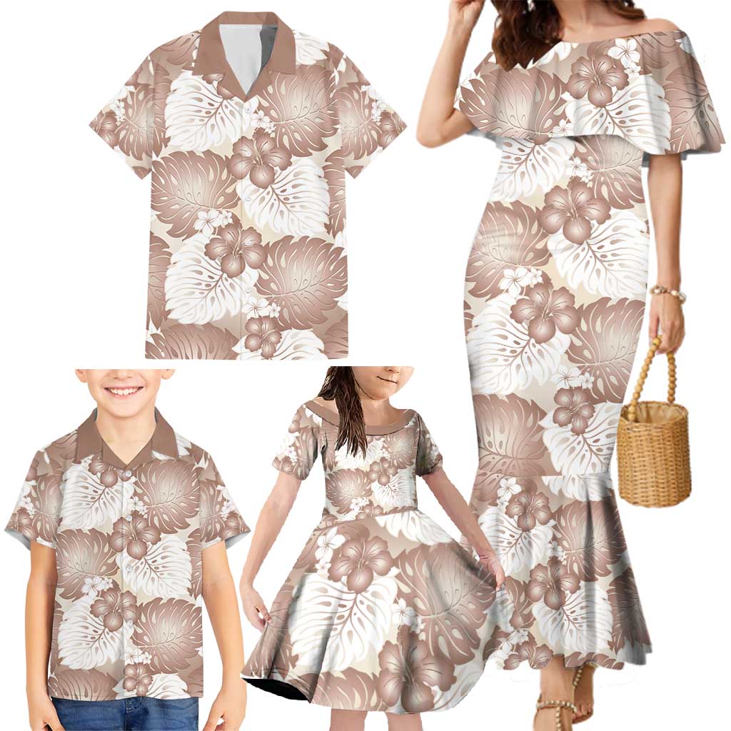 Mocha Mousse Aloha Hawaii Family Matching Mermaid Dress and Hawaiian Shirt Monstera Hibiscus Plumeria Seamless Vibes LT14 - Polynesian Pride
