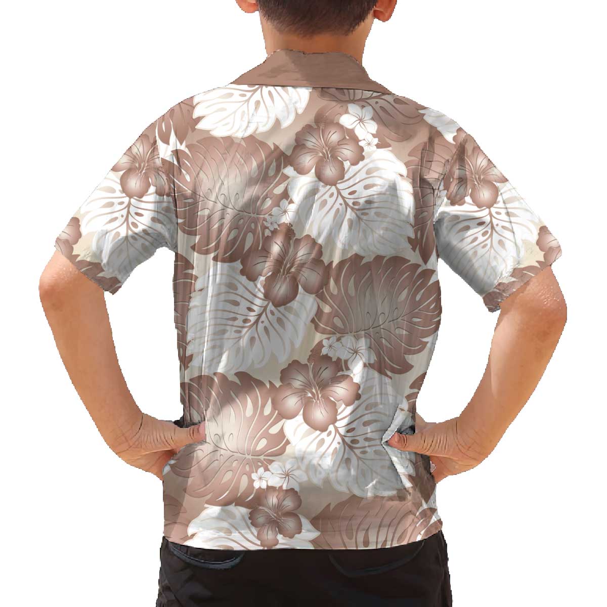 Mocha Mousse Aloha Hawaii Family Matching Off The Shoulder Long Sleeve Dress and Hawaiian Shirt Monstera Hibiscus Plumeria Seamless Vibes LT14 - Polynesian Pride