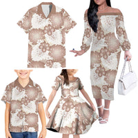 Mocha Mousse Aloha Hawaii Family Matching Off The Shoulder Long Sleeve Dress and Hawaiian Shirt Monstera Hibiscus Plumeria Seamless Vibes LT14 - Polynesian Pride