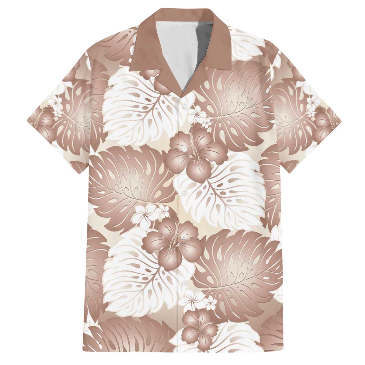 Mocha Mousse Aloha Hawaii Family Matching Off The Shoulder Long Sleeve Dress and Hawaiian Shirt Monstera Hibiscus Plumeria Seamless Vibes LT14 Dad's Shirt - Short Sleeve Mocha Mousse - Polynesian Pride