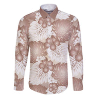 Mocha Mousse Aloha Hawaii Family Matching Off The Shoulder Long Sleeve Dress and Hawaiian Shirt Monstera Hibiscus Plumeria Seamless Vibes LT14 Dad's Shirt - Long Sleeve Mocha Mousse - Polynesian Pride