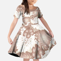 Mocha Mousse Aloha Hawaii Family Matching Off Shoulder Maxi Dress and Hawaiian Shirt Monstera Hibiscus Plumeria Seamless Vibes LT14 Daughter's Dress Mocha Mousse - Polynesian Pride