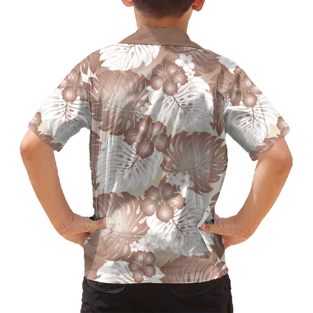 Mocha Mousse Aloha Hawaii Family Matching Off Shoulder Short Dress and Hawaiian Shirt Monstera Hibiscus Plumeria Seamless Vibes LT14 - Polynesian Pride