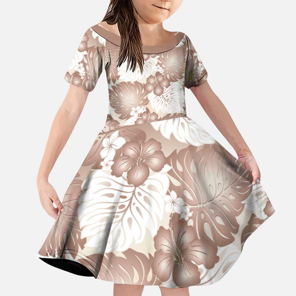 Mocha Mousse Aloha Hawaii Family Matching Puletasi and Hawaiian Shirt Monstera Hibiscus Plumeria Seamless Vibes LT14 Daughter's Dress Mocha Mousse - Polynesian Pride