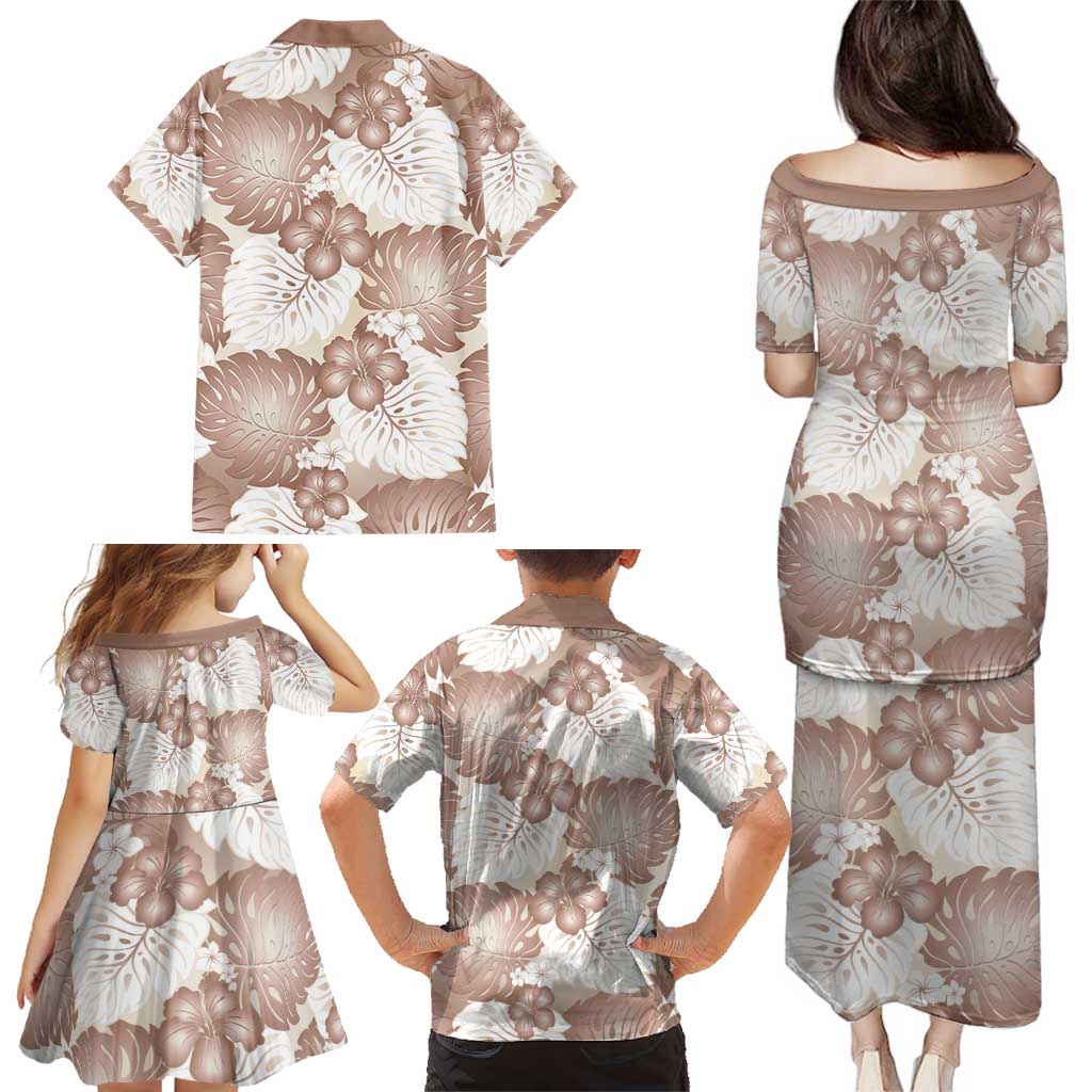 Mocha Mousse Aloha Hawaii Family Matching Puletasi and Hawaiian Shirt Monstera Hibiscus Plumeria Seamless Vibes LT14 - Polynesian Pride