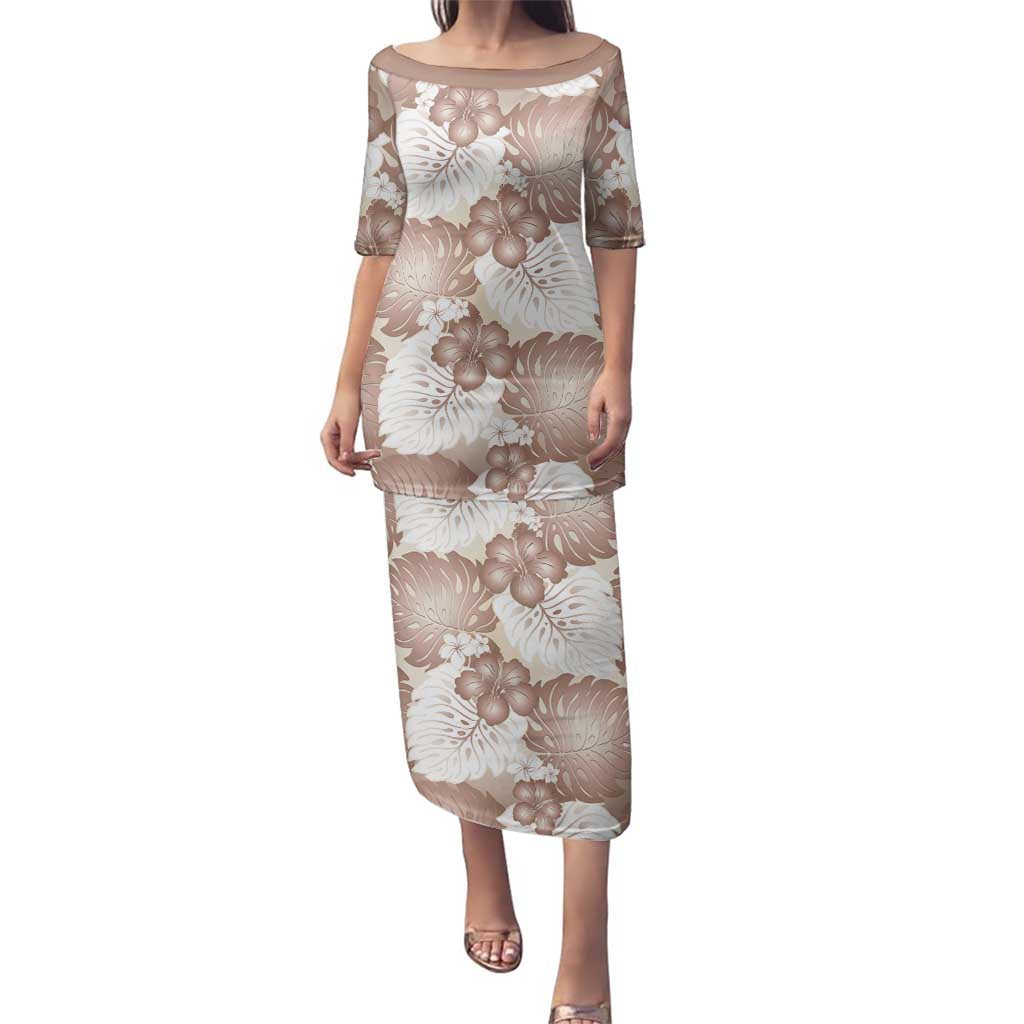 Mocha Mousse Aloha Hawaii Family Matching Puletasi and Hawaiian Shirt Monstera Hibiscus Plumeria Seamless Vibes LT14 Mom's Dress Mocha Mousse - Polynesian Pride