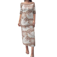 Mocha Mousse Aloha Hawaii Family Matching Puletasi and Hawaiian Shirt Monstera Hibiscus Plumeria Seamless Vibes LT14 Mom's Dress Mocha Mousse - Polynesian Pride
