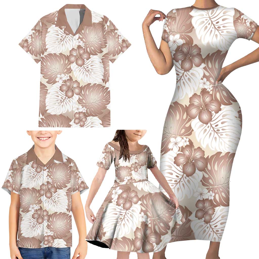 Mocha Mousse Aloha Hawaii Family Matching Short Sleeve Bodycon Dress and Hawaiian Shirt Monstera Hibiscus Plumeria Seamless Vibes LT14 - Polynesian Pride