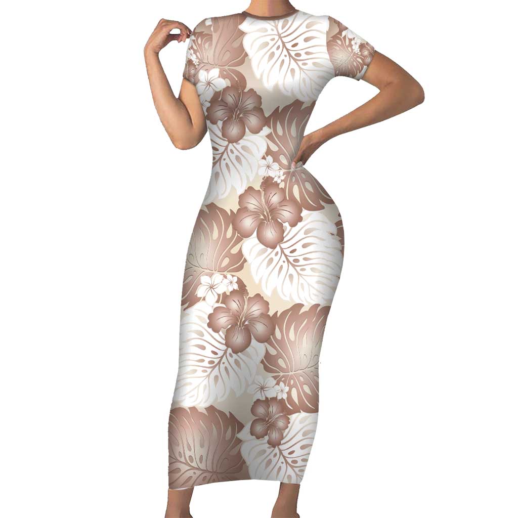 Mocha Mousse Aloha Hawaii Family Matching Short Sleeve Bodycon Dress and Hawaiian Shirt Monstera Hibiscus Plumeria Seamless Vibes LT14 Mom's Dress Mocha Mousse - Polynesian Pride