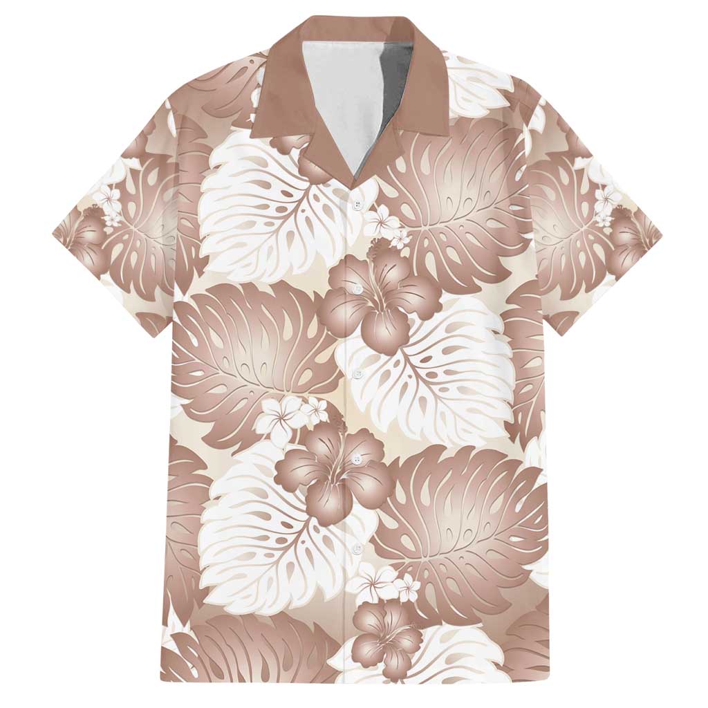 Mocha Mousse Aloha Hawaii Family Matching Tank Maxi Dress and Hawaiian Shirt Monstera Hibiscus Plumeria Seamless Vibes LT14 Dad's Shirt - Short Sleeve Mocha Mousse - Polynesian Pride