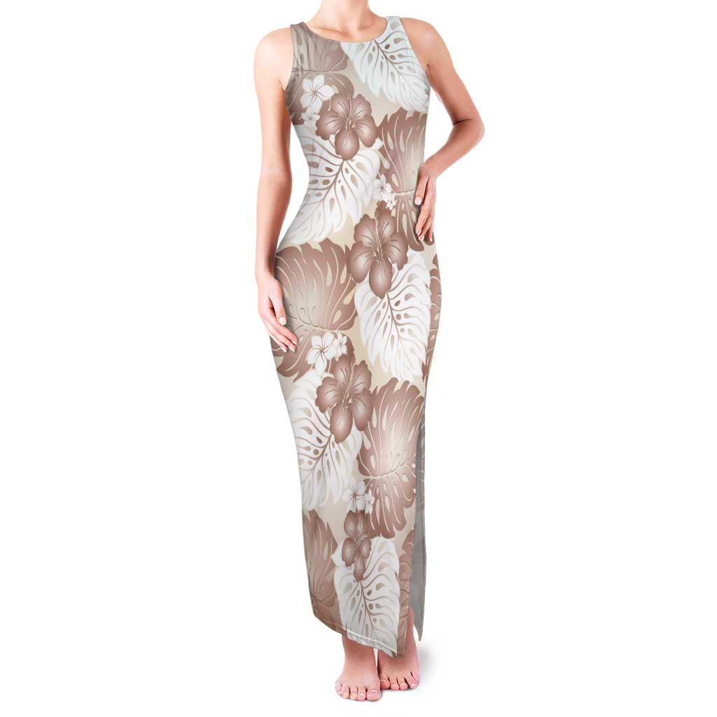 Mocha Mousse Aloha Hawaii Family Matching Tank Maxi Dress and Hawaiian Shirt Monstera Hibiscus Plumeria Seamless Vibes LT14 Mom's Dress Mocha Mousse - Polynesian Pride