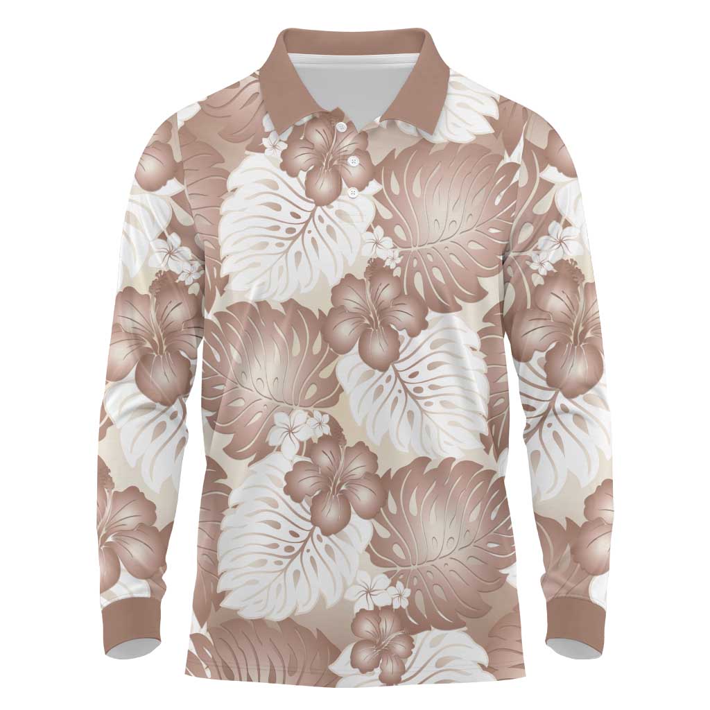 Mocha Mousse Aloha Hawaii Long Sleeve Polo Shirt Monstera Hibiscus Plumeria Seamless Vibes LT14 Mocha Mousse - Polynesian Pride