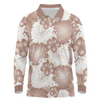 Mocha Mousse Aloha Hawaii Long Sleeve Polo Shirt Monstera Hibiscus Plumeria Seamless Vibes LT14 Mocha Mousse - Polynesian Pride