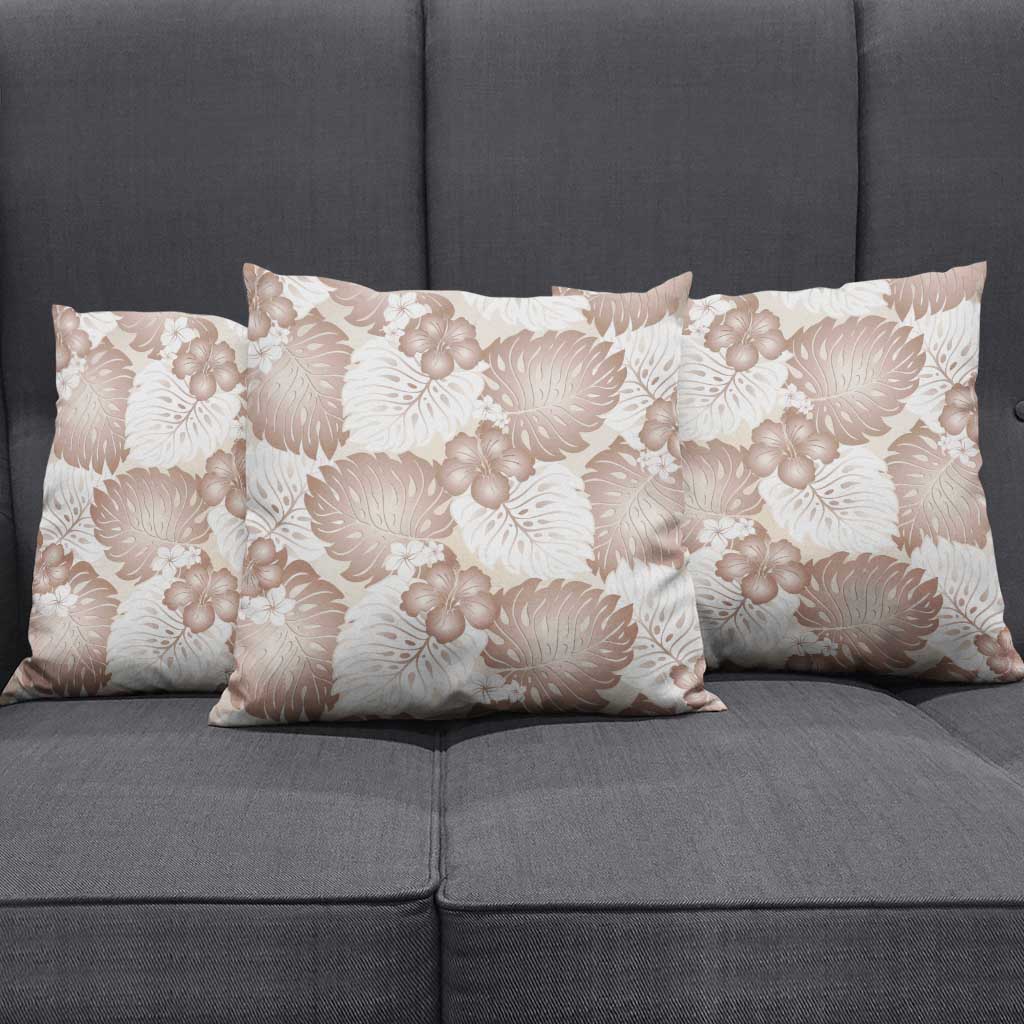 Mocha Mousse Aloha Hawaii Pillow Cover Monstera Hibiscus Plumeria Seamless Vibes - Polynesian Pride
