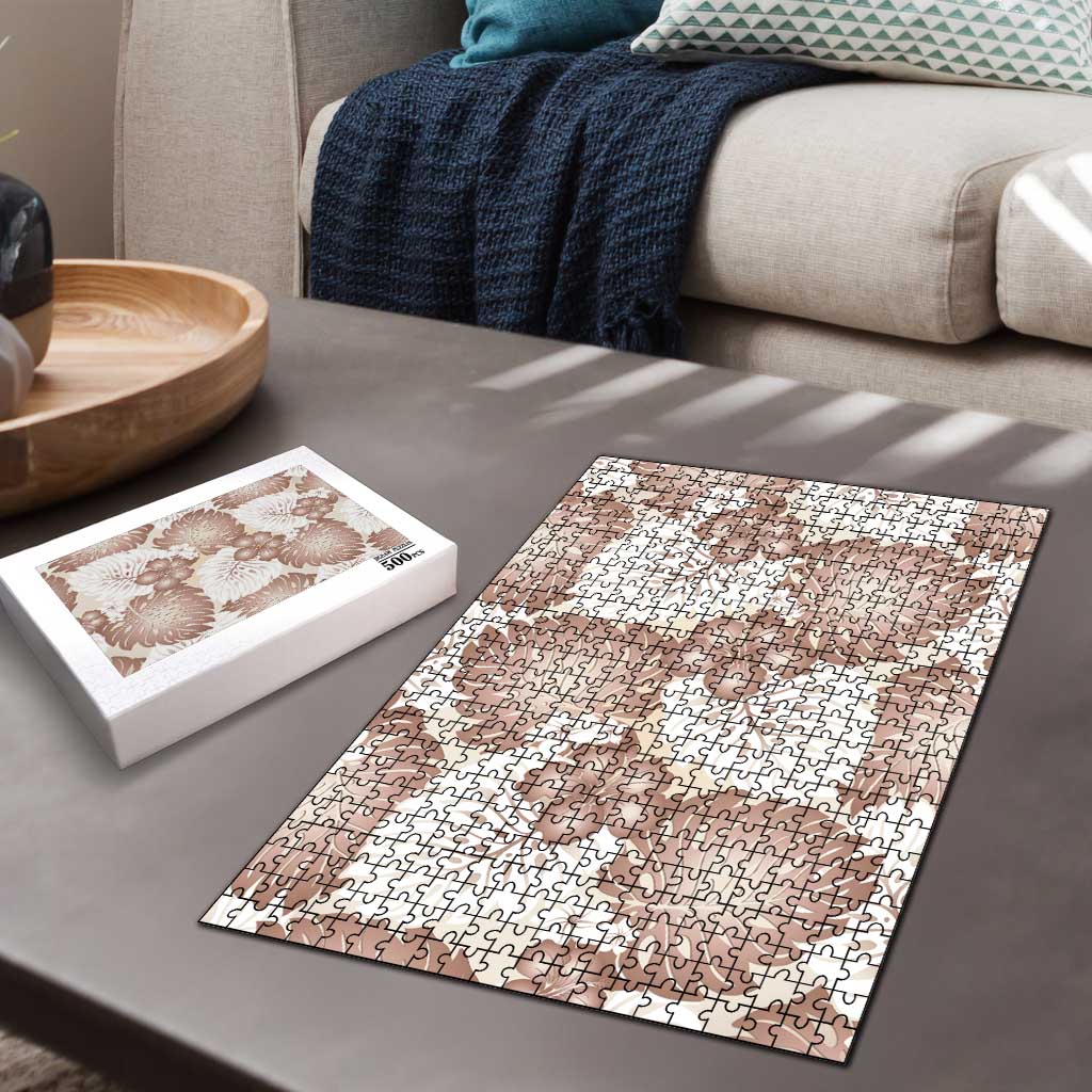 Mocha Mousse Aloha Hawaii Puzzle Monstera Hibiscus Plumeria Seamless Vibes - Polynesian Pride