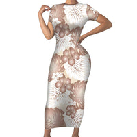 Mocha Mousse Aloha Hawaii Short Sleeve Bodycon Dress Monstera Hibiscus Plumeria Seamless Vibes LT14 Long Dress Mocha Mousse - Polynesian Pride