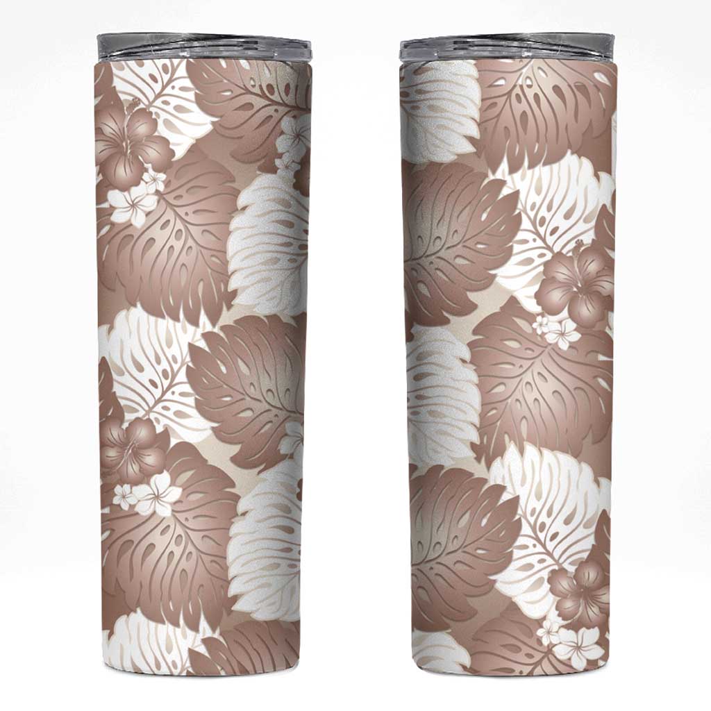 Mocha Mousse Aloha Hawaii Skinny Tumbler Monstera Hibiscus Plumeria Seamless Vibes LT14 Mocha Mousse - Polynesian Pride