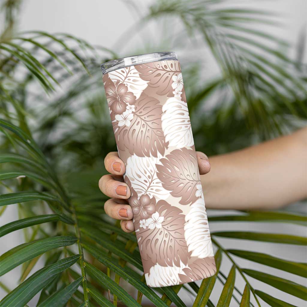 Mocha Mousse Aloha Hawaii Skinny Tumbler Monstera Hibiscus Plumeria Seamless Vibes LT14 - Polynesian Pride