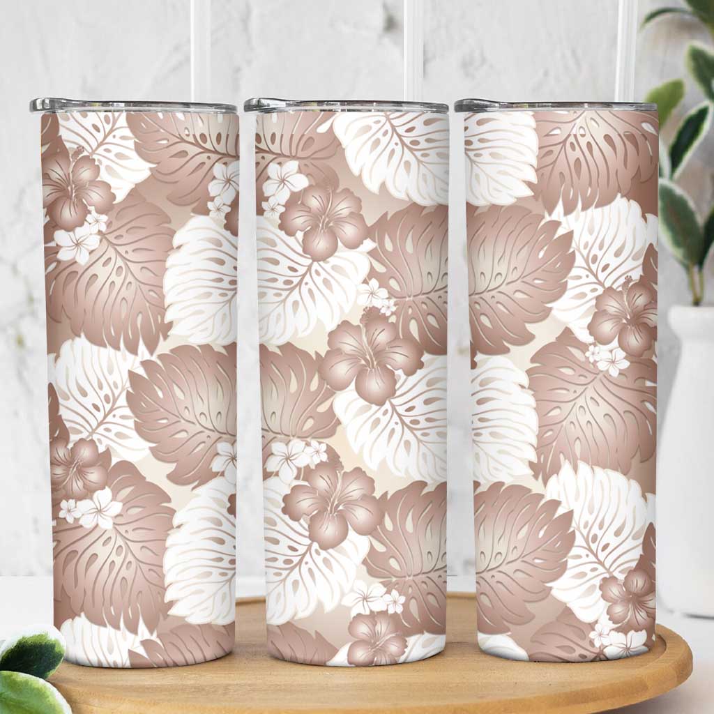 Mocha Mousse Aloha Hawaii Skinny Tumbler Monstera Hibiscus Plumeria Seamless Vibes LT14 - Polynesian Pride