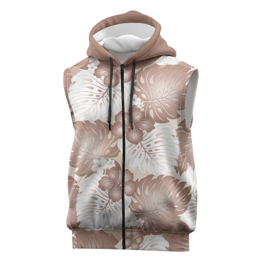 Mocha Mousse Aloha Hawaii Sleeveless Zip Hoodie Monstera Hibiscus Plumeria Seamless Vibes LT14 Mocha Mousse - Polynesian Pride