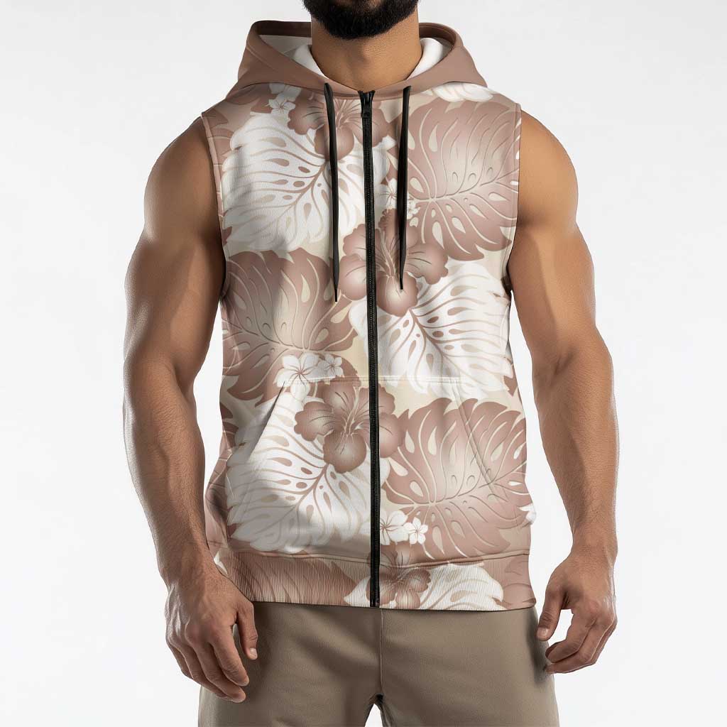 Mocha Mousse Aloha Hawaii Sleeveless Zip Hoodie Monstera Hibiscus Plumeria Seamless Vibes LT14 - Polynesian Pride