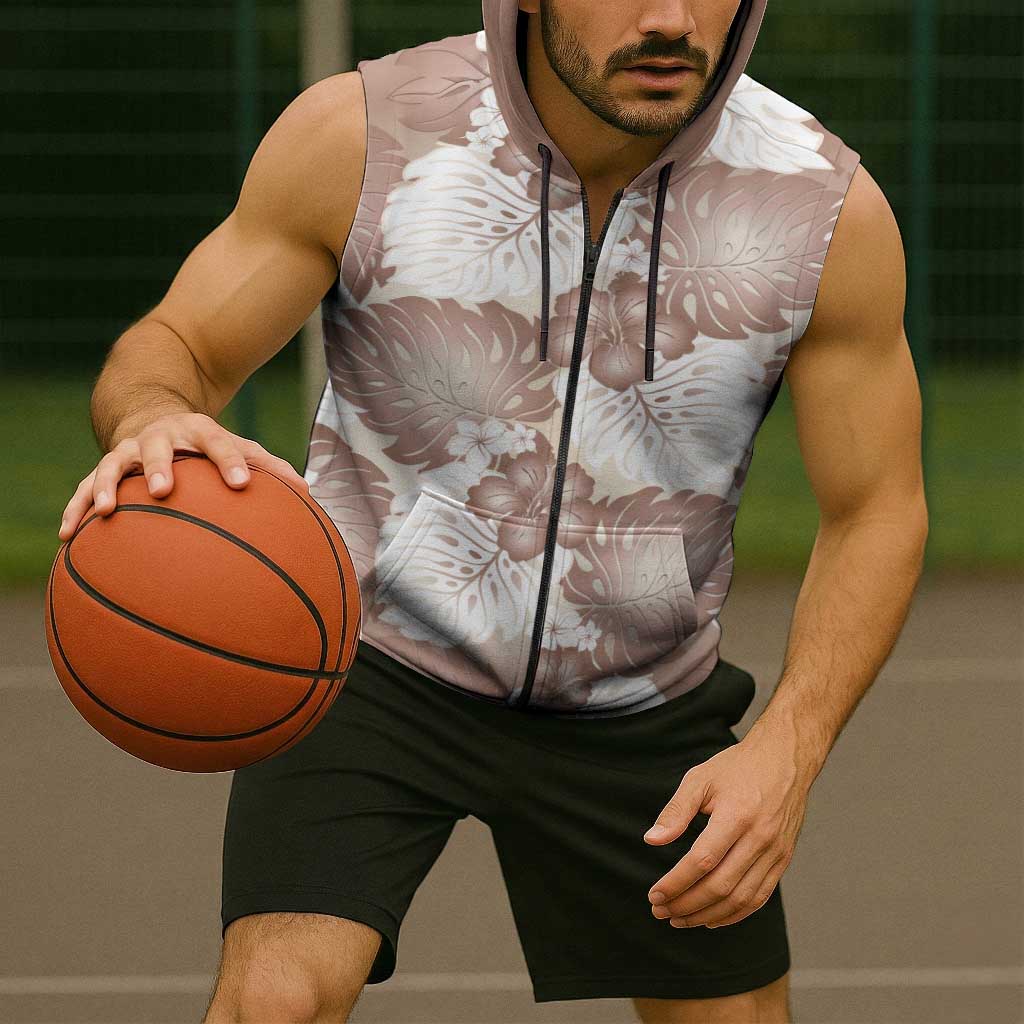 Mocha Mousse Aloha Hawaii Sleeveless Zip Hoodie Monstera Hibiscus Plumeria Seamless Vibes LT14 - Polynesian Pride