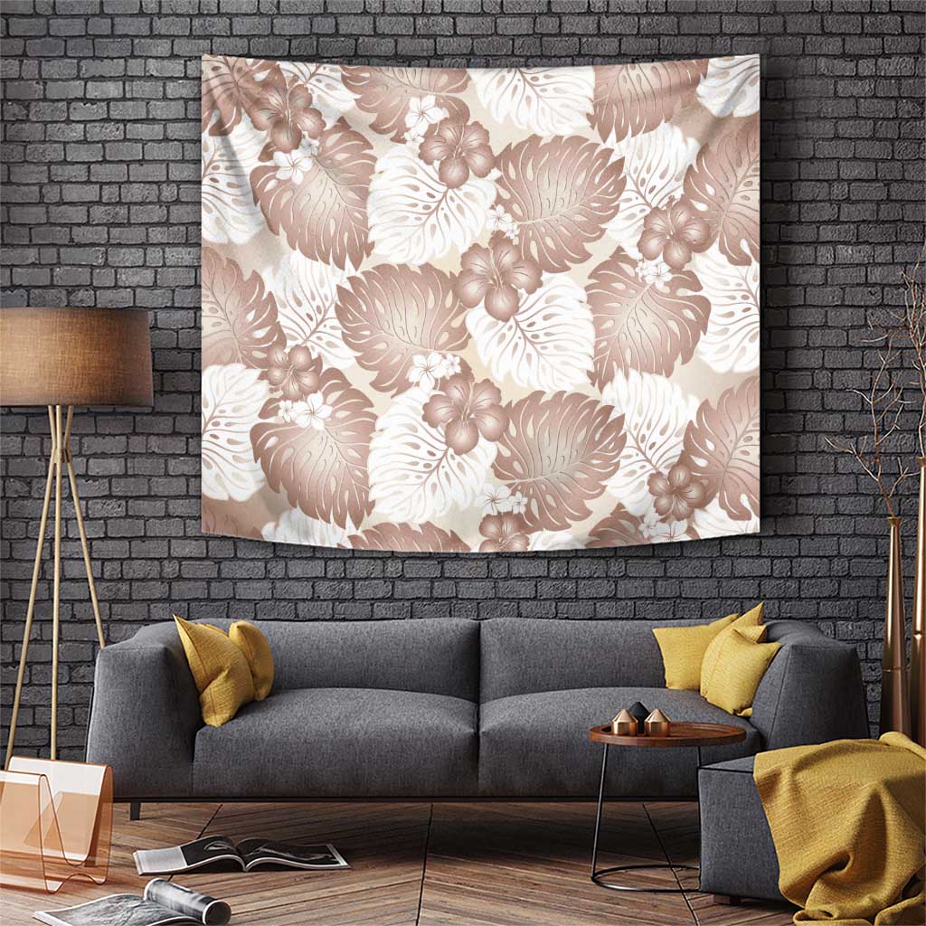 Mocha Mousse Aloha Hawaii Tapestry Monstera Hibiscus Plumeria Seamless Vibes - Polynesian Pride