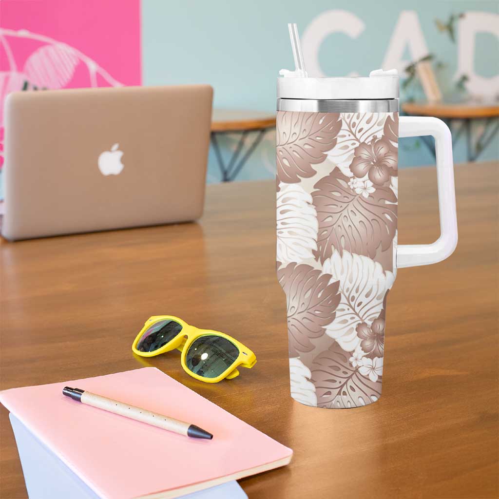 Mocha Mousse Aloha Hawaii Tumbler With Handle Monstera Hibiscus Plumeria Seamless Vibes - Polynesian Pride