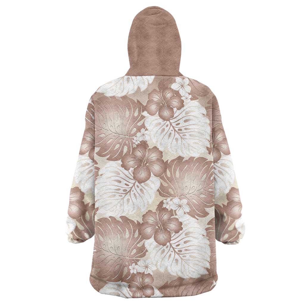 Mocha Mousse Aloha Hawaii Wearable Blanket Hoodie Monstera Hibiscus Plumeria Seamless Vibes LT14 - Polynesian Pride