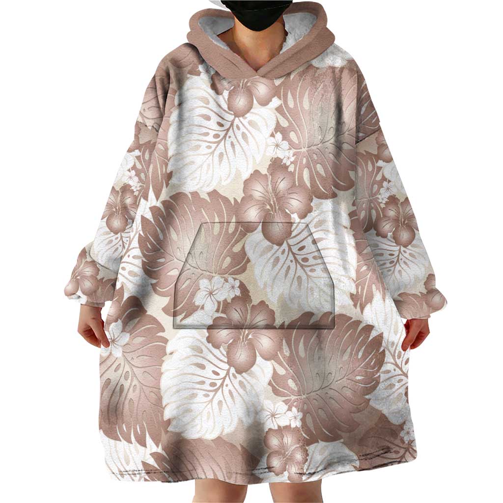 Mocha Mousse Aloha Hawaii Wearable Blanket Hoodie Monstera Hibiscus Plumeria Seamless Vibes LT14 - Polynesian Pride