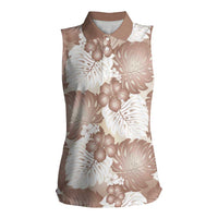 Mocha Mousse Aloha Hawaii Women Sleeveless Polo Shirt Monstera Hibiscus Plumeria Seamless Vibes LT14 Female Mocha Mousse - Polynesian Pride