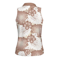 Mocha Mousse Aloha Hawaii Women Sleeveless Polo Shirt Monstera Hibiscus Plumeria Seamless Vibes LT14 - Polynesian Pride