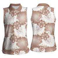 Mocha Mousse Aloha Hawaii Women Sleeveless Polo Shirt Monstera Hibiscus Plumeria Seamless Vibes LT14 - Polynesian Pride