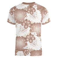 Mocha Mousse Aloha Hawaii Women V-Neck T-Shirt Monstera Hibiscus Plumeria Seamless Vibes LT14 - Polynesian Pride