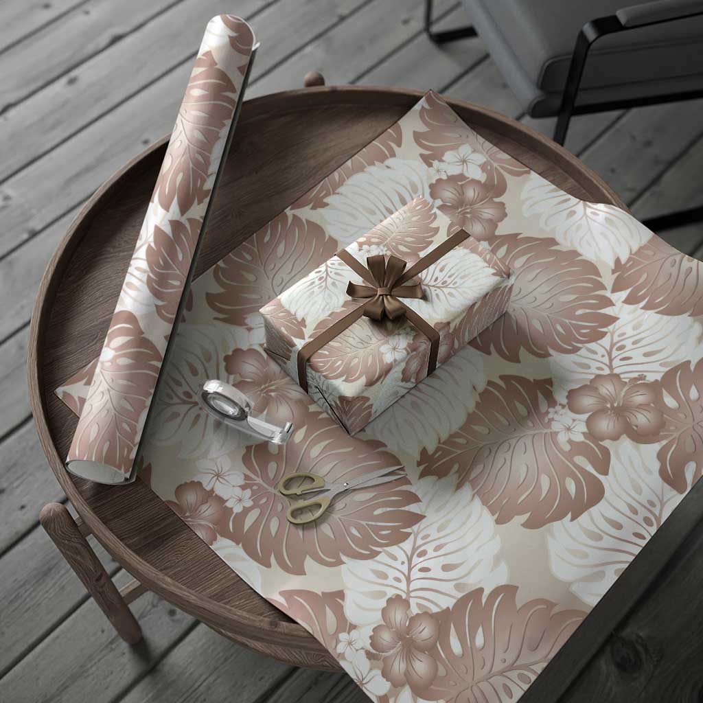 Mocha Mousse Aloha Hawaii Wrapping Paper Monstera Hibiscus Plumeria Seamless Vibes LT14 - Polynesian Pride