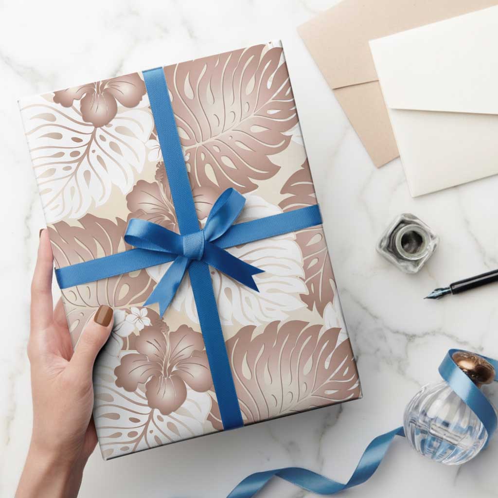 Mocha Mousse Aloha Hawaii Wrapping Paper Monstera Hibiscus Plumeria Seamless Vibes LT14 - Polynesian Pride
