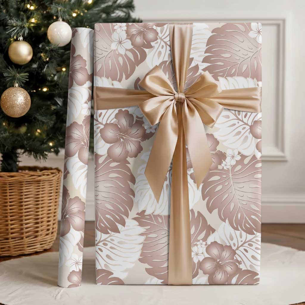 Mocha Mousse Aloha Hawaii Wrapping Paper Monstera Hibiscus Plumeria Seamless Vibes LT14 - Polynesian Pride