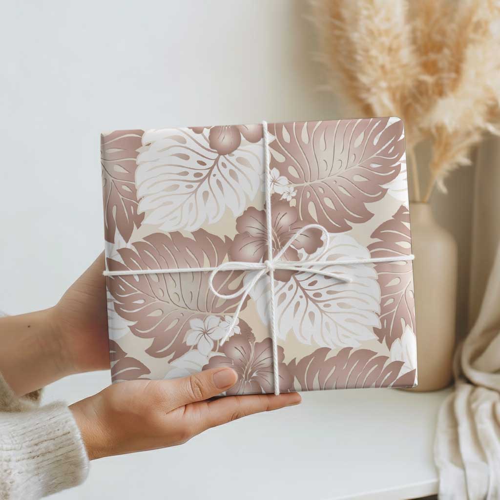 Mocha Mousse Aloha Hawaii Wrapping Paper Monstera Hibiscus Plumeria Seamless Vibes LT14 - Polynesian Pride