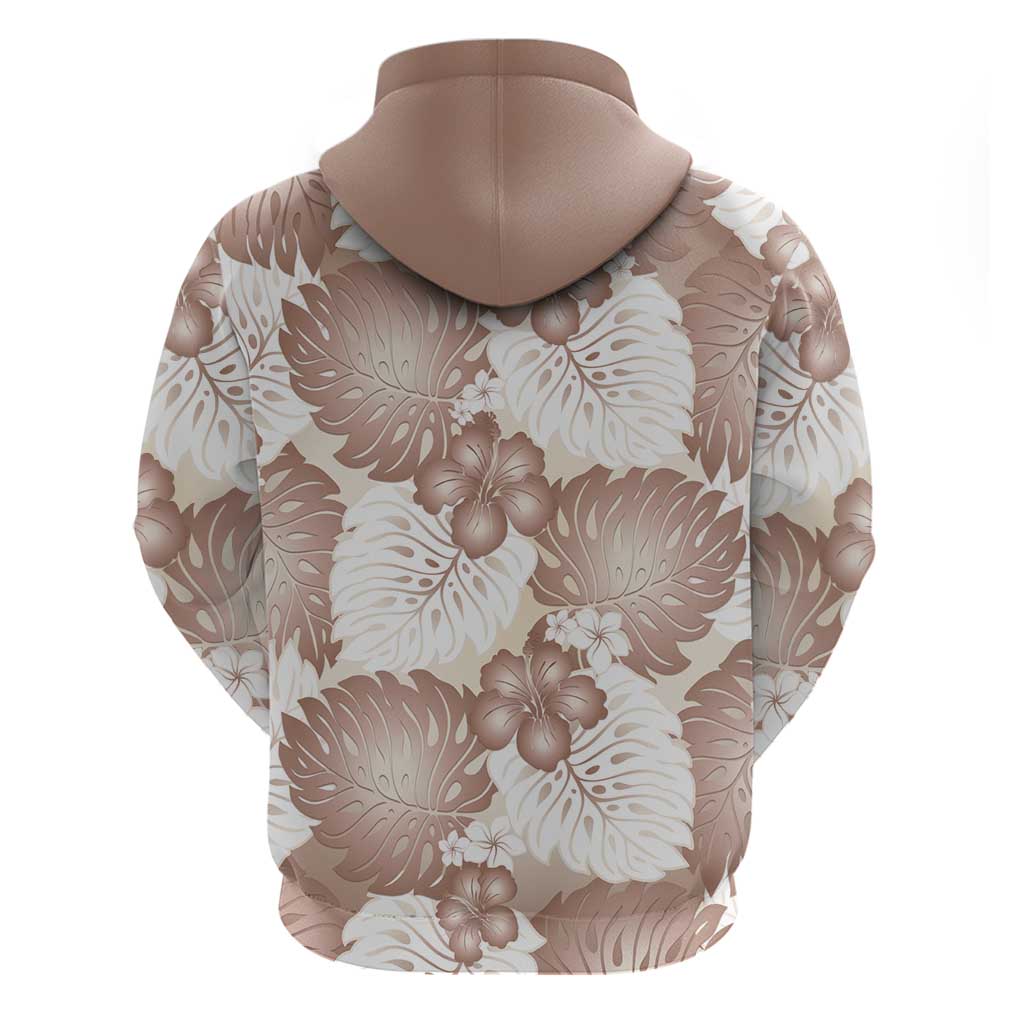 Mocha Mousse Aloha Hawaii Zip Hoodie Monstera Hibiscus Plumeria Seamless Vibes - Polynesian Pride