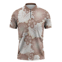 Mocha Mousse Aloha Hawaii Zipper Polo Shirt Monstera Hibiscus Plumeria Seamless Vibes LT14 Mocha Mousse - Polynesian Pride