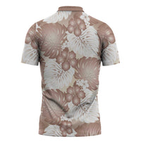Mocha Mousse Aloha Hawaii Zipper Polo Shirt Monstera Hibiscus Plumeria Seamless Vibes LT14 - Polynesian Pride