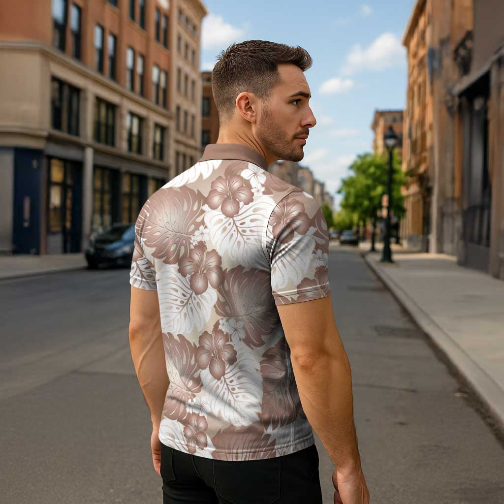 Mocha Mousse Aloha Hawaii Zipper Polo Shirt Monstera Hibiscus Plumeria Seamless Vibes LT14 - Polynesian Pride