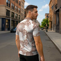 Mocha Mousse Aloha Hawaii Zipper Polo Shirt Monstera Hibiscus Plumeria Seamless Vibes LT14 - Polynesian Pride