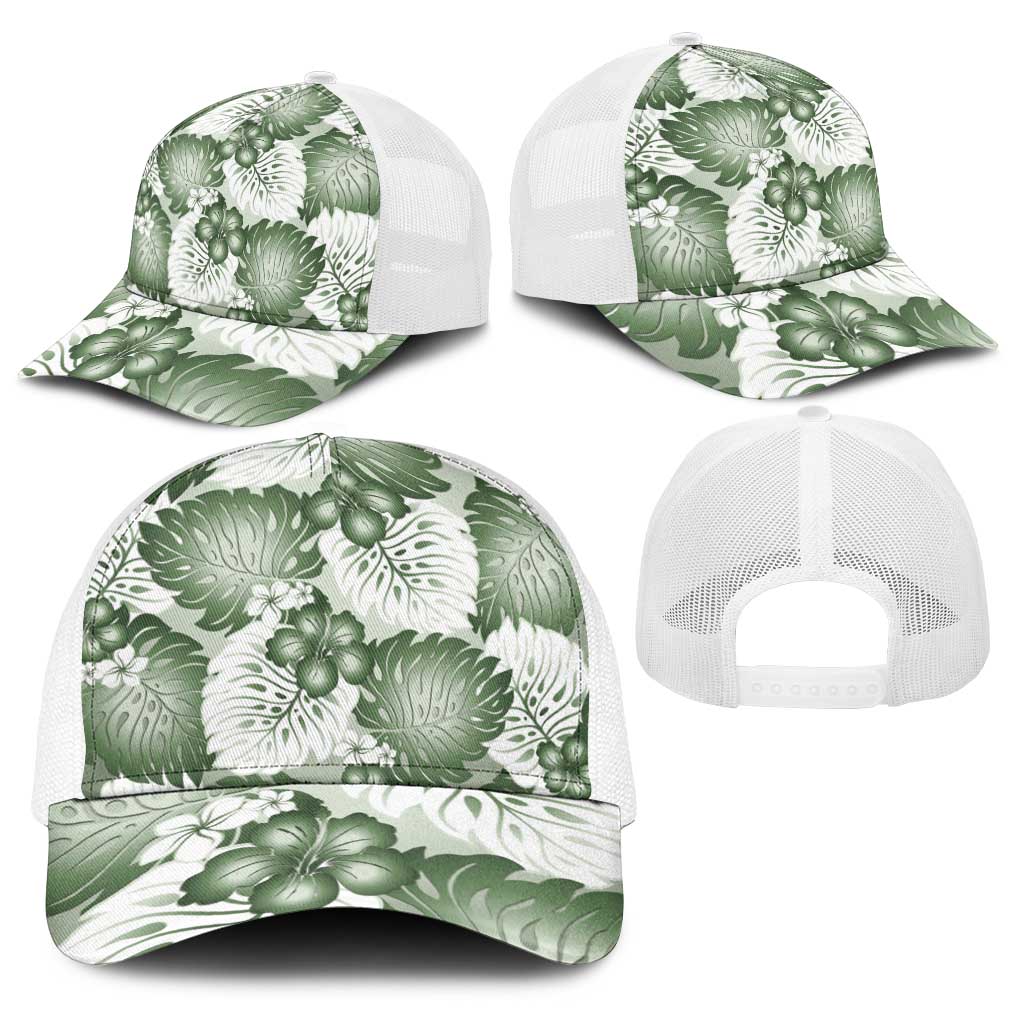 Sage Green Aloha Hawaii Baseball Net Cap Monstera Hibiscus Plumeria Seamless Vibes - Polynesian Pride