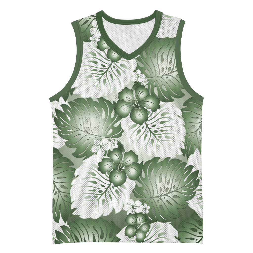 Sage Green Aloha Hawaii Basketball Jersey Monstera Hibiscus Plumeria Seamless Vibes LT14 Unisex Sage Green - Polynesian Pride