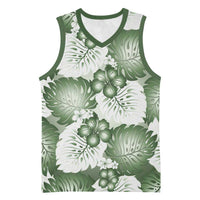 Sage Green Aloha Hawaii Basketball Jersey Monstera Hibiscus Plumeria Seamless Vibes LT14 Unisex Sage Green - Polynesian Pride