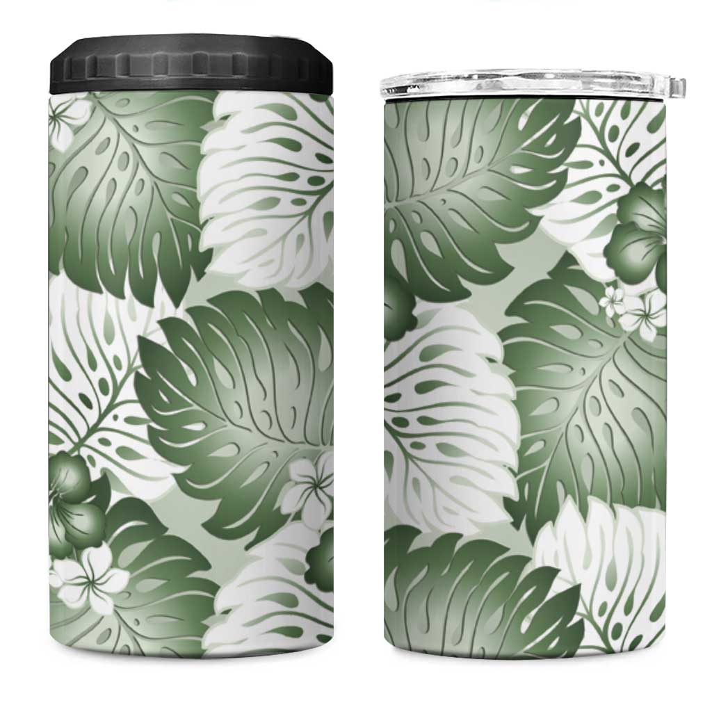 Sage Green Aloha Hawaii 4 in 1 Can Cooler Tumbler Monstera Hibiscus Plumeria Seamless Vibes LT14 One Size: 16 oz Sage Green - Polynesian Pride