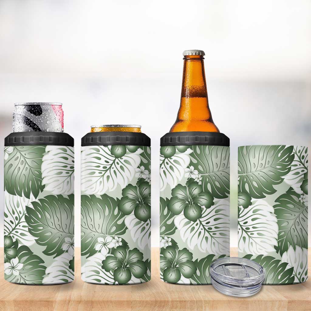 Sage Green Aloha Hawaii 4 in 1 Can Cooler Tumbler Monstera Hibiscus Plumeria Seamless Vibes LT14 - Polynesian Pride